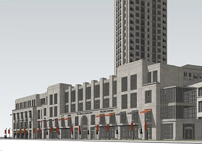 Modern Commercial Street With Multi Story Buildings Large Windows And Retail Storefronts 3d model