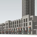 Modern Commercial Street With Multi Story Buildings Large Windows And Retail Storefronts