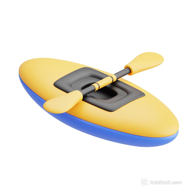 Yellow and Blue Inflatable Kayak with Black Seat and Paddle for Water Sports 3d model 