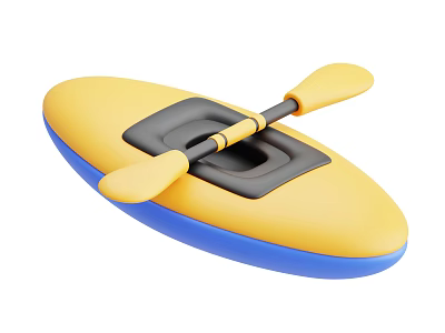 Yellow and Blue Inflatable Kayak with Black Seat and Paddle for Water Sports 3d model