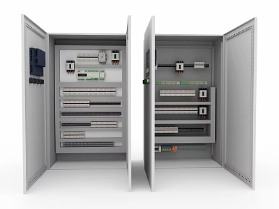 Open Door Industrial Electrical Control Cabinets With Internal Components And Wiring 3d model
