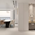 Modern Living and Dining Room Interior With Beige Sofa Round Coffee Table and City View