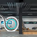 Modern Showroom Interior With Red LOGO Wall Reception Wooden Walls Marble Floor And Car Models