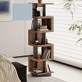 Modern Wooden Multi Layer Shelving Unit For Living Room Storage With Books And Decorative Items