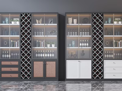 Modern Wine Cabinet With Glass Doors Wine Racks And Storage Drawers 3d model