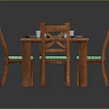 Wooden Dining Table And Chairs With Green Placemats Plates Cups And Cross Back Design