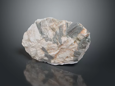 Natural rock with white gray black orange surface texture on dark background and reflection 3d model