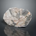 Natural rock with white gray black orange surface texture on dark background and reflection 3d model