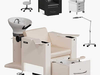 Medical Equipment Including Treatment Chair With Sink Storage Cabinets Examination Lamp And Mobile Stool 3d model