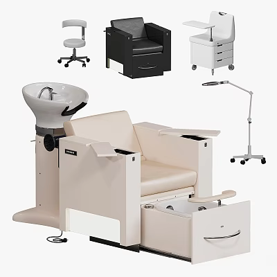 Medical Equipment Including Treatment Chair With Sink Storage Cabinets Examination Lamp And Mobile Stool 3d model