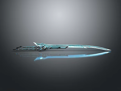 Blue Sword With Intricate Decorative Details And Reflective Surface On Gray Background 3d model