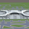 Modern Airport Terminal Building With Streamlined Roof Runways And Green Surroundings