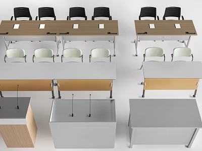 Diverse Office Desks With Matching Chairs Wooden Metal Finishes Gray White Brown Designs 3d model