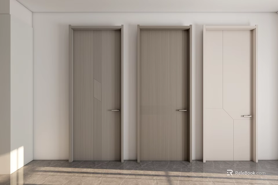 Modern Three Hinged Doors With Textured Panels Neutral Tones And Clean Lines 3d model