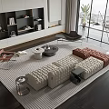 Modern Beige Rust Upholstered Sofa And Coffee Table Set With Area Rug In Living Room