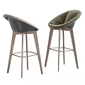 Modern Bar Stools With Green And Beige Padded Seats And Wooden Legs