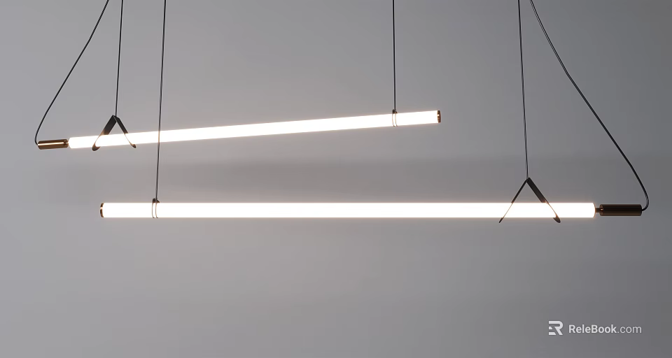 Modern Long Linear Pendant Lights With Sleek Design And White Illumination Hanging 3d model 