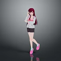 Cartoon Child Character With Long Purple Hair White Top Black Shorts And Pink Shoes