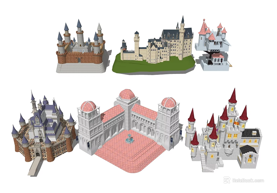 Various Intricate Castle Models With Different Architectural Styles And Towers 3d model 