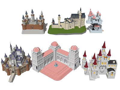 Various Intricate Castle Models With Different Architectural Styles And Towers 3d model