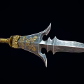 Decorative Ancient Spear With Golden Intricate Engravings And Metal Shaft Design