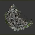 Natural Stone Rock Formation with Small Green Plants and Moss on Surface
