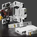 Industrial Electrical Equipment Exploded View Showing Internal Components White Housing And Yellow Parts