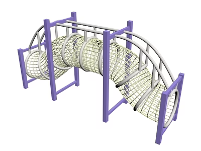 Curved Playground Equipment With Purple Frame And Net Tunnel Structure For Kids 3d model