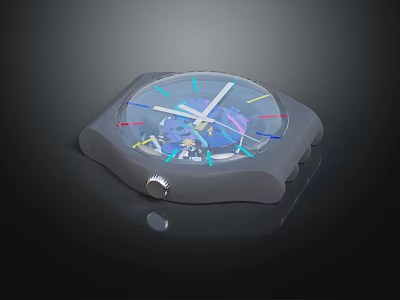 Fashion Gray Strap Watch With Transparent Dial Colorful Hands And Internal Mechanical Structure 3d model