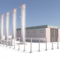 Industrial Plant With Tall White Chimneys Gray Structure Large Glass Windows Surrounded By Fences