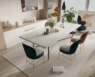 Dining Table and Chair Combination Sideboard 3d model