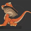 Red Dragon Figure With Orange Yellow Spots Green Eyes And Wings On Black Base