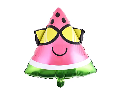 Cute Watermelon Shaped Foil Balloon with Pink Body Green Bottom Yellow Sunglasses and Smiling Face 3d model