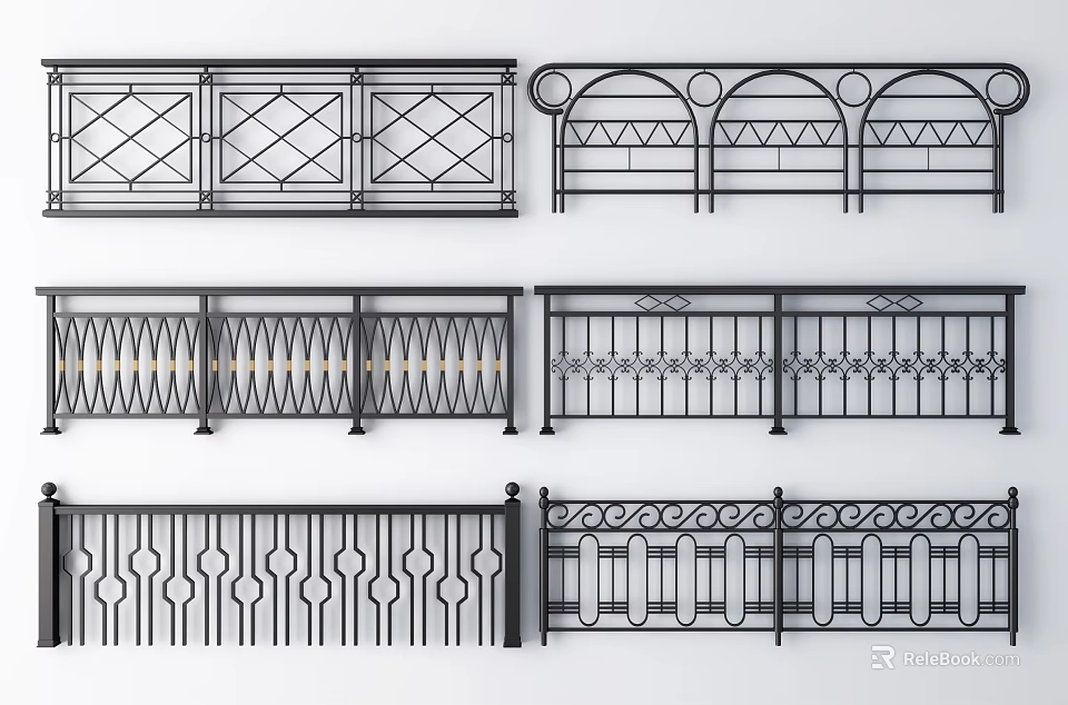 Collection of Decorative Metal Railings Featuring Various Intricate Patterns And Designs 3d model 