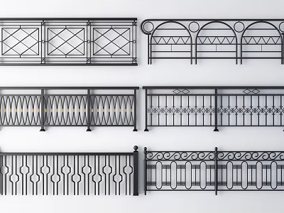 Collection of Decorative Metal Railings Featuring Various Intricate Patterns And Designs 3d model