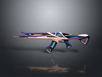 Futuristic Weapon Rifle With Sleek Streamlined Design And Blue Purple Pink Accents 3d model