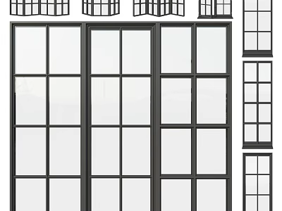 Modern Casement Windows With Black Frame And Multiple Glass Panes Design 3d model