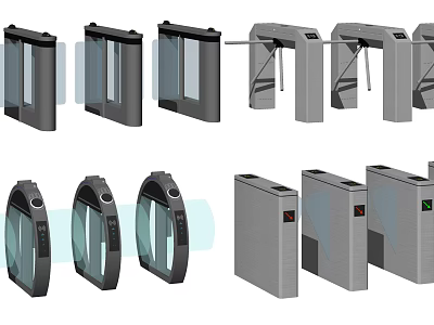 Modern Public Facilities Access Control With Various Turnstiles And Security Gates 3d model