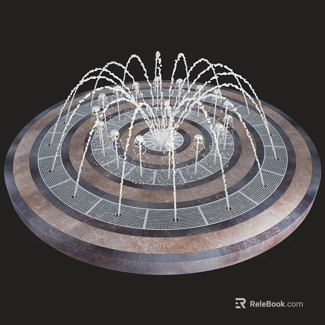 Decorative Garden Ornament Circular Fountain With Multi Layered Stone Design And Water Jets 3d model 