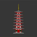 Traditional Multi Tiered Tower Model With Red Base Gray Roof And Golden Spire