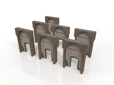 Six Brown Stone Arch Models Arranged in Two Rows with White Background 3d model