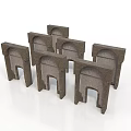 Six Brown Stone Arch Models Arranged in Two Rows with White Background