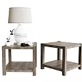 Simple Design Wooden Side Tables Square Shape Lower Shelf with Table Lamp and Decorative Items