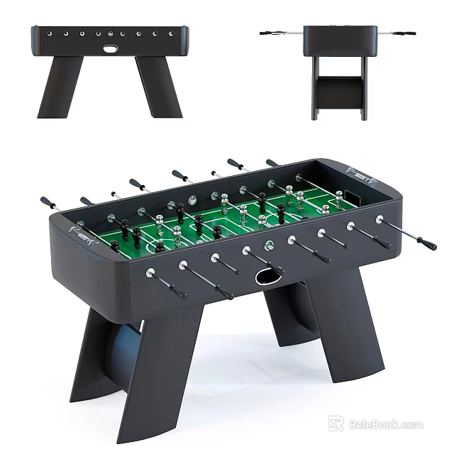 Durable Foosball Table With Green Playing Surface Black Frame And Player Rods 3d model 