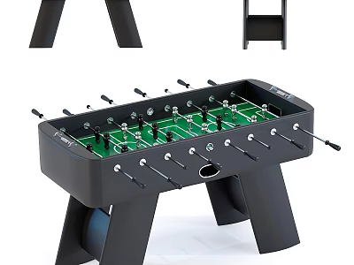 Durable Foosball Table With Green Playing Surface Black Frame And Player Rods 3d model