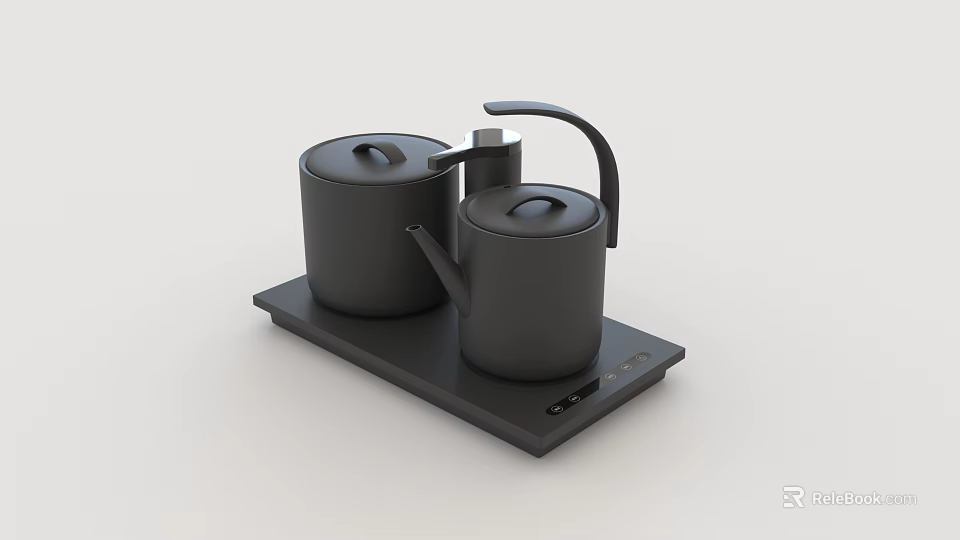 Daily Electrical Appliances Including Black Electric Kettle And Thermal Mug On Heating Plate 3d model 