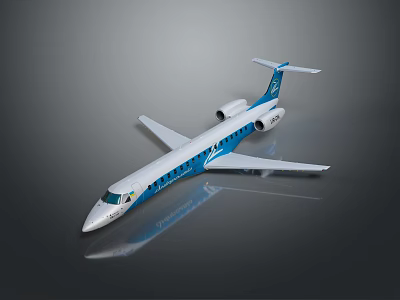Blue And White Passenger Airplane Featuring Streamlined Body Wing And Tail Fin Design For Commercial Use 3d model