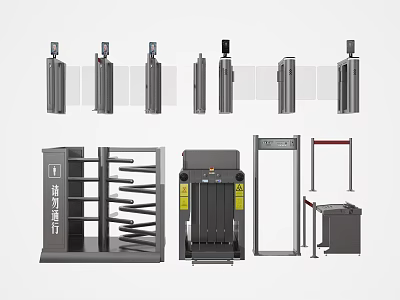 Public Facilities Turnstiles With Grey Metal Simple Design Including Tripod Swing And Flap Gates 3d model