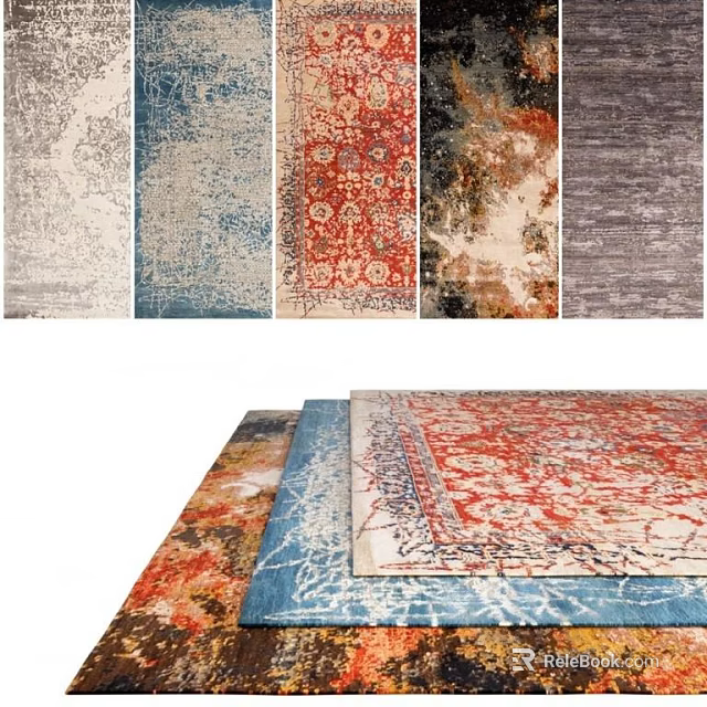 Square Area Rugs with Various Colorful Traditional Patterns and Stylish Designs for Home 3d model 