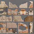 Various Damaged Architectural Construction Components With Brick Wall Fragments And Concrete Textures